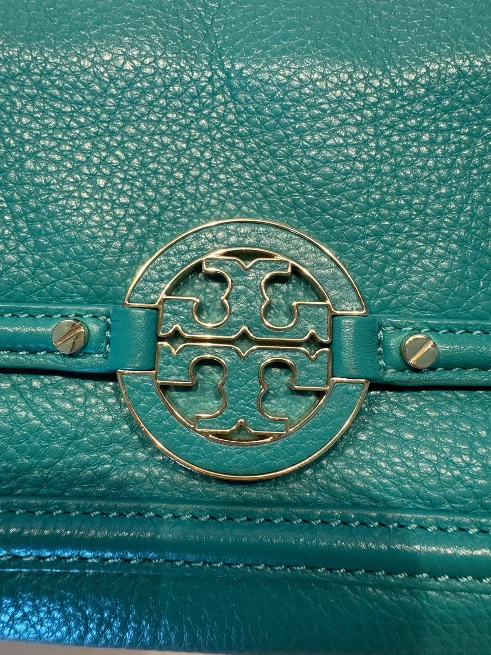 Tory Burch Turquoise Pebbled Leather Chain Strap Crossbody